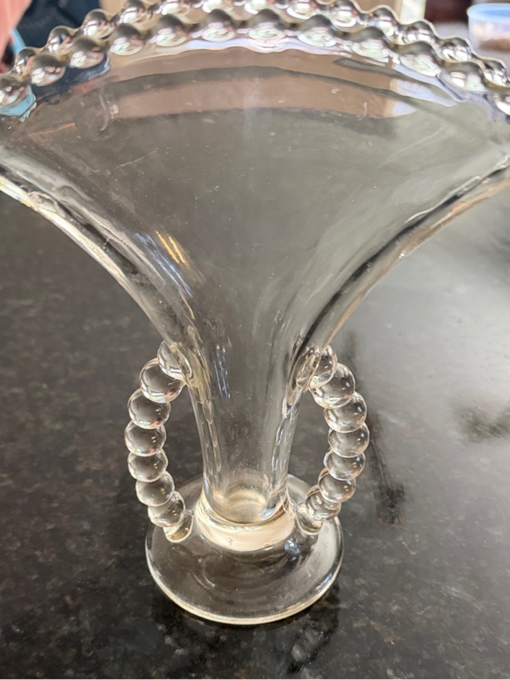 Vintage Imperial Glass Candlewick Fan Vase – Clear Beaded 2-Handled Vase